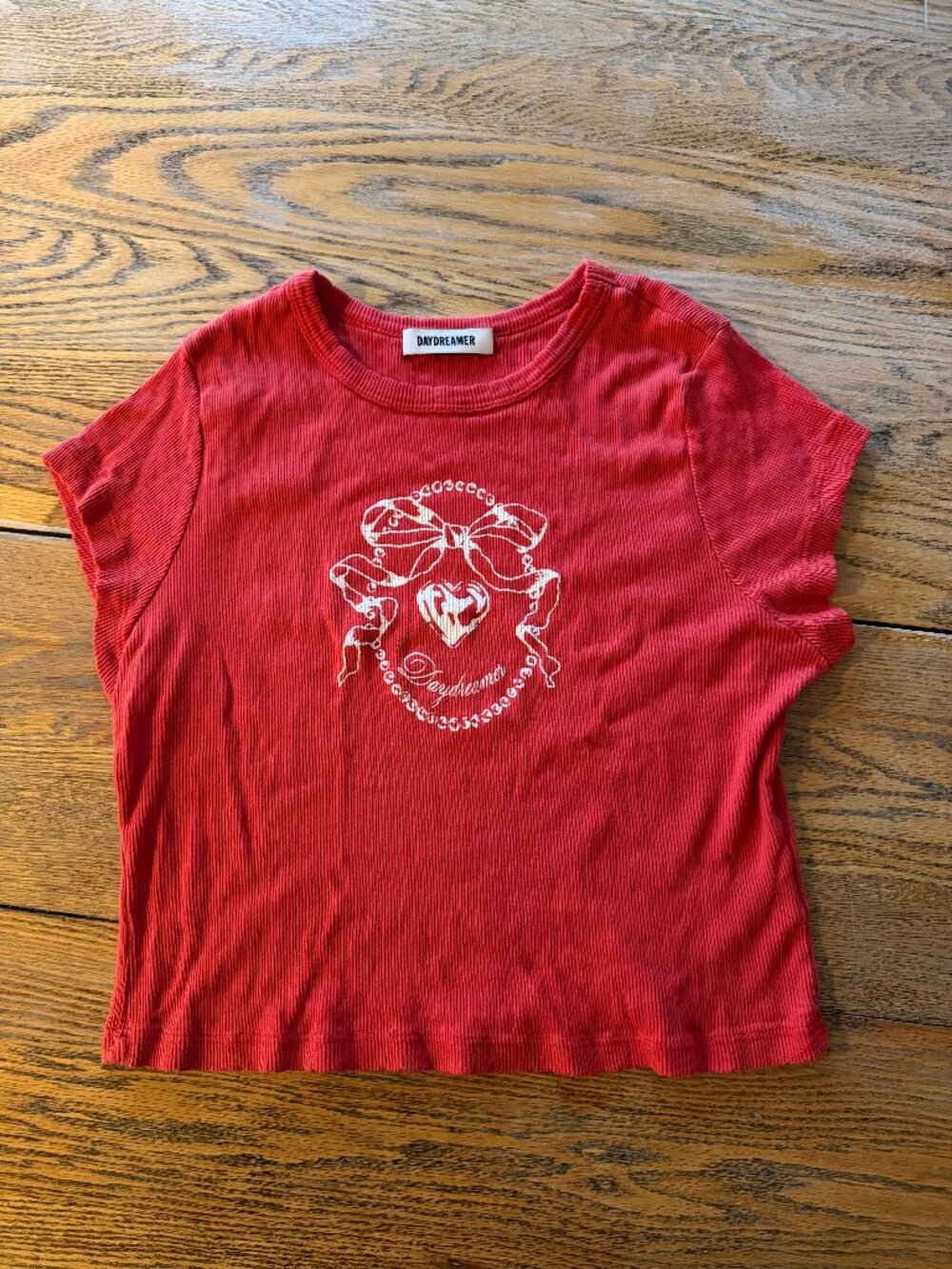 DAYDREAMER red cotton fine ribbed cropped T shirt/nice condition/XL